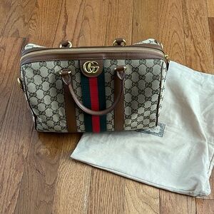 Beige and Brown Monogram Satchel